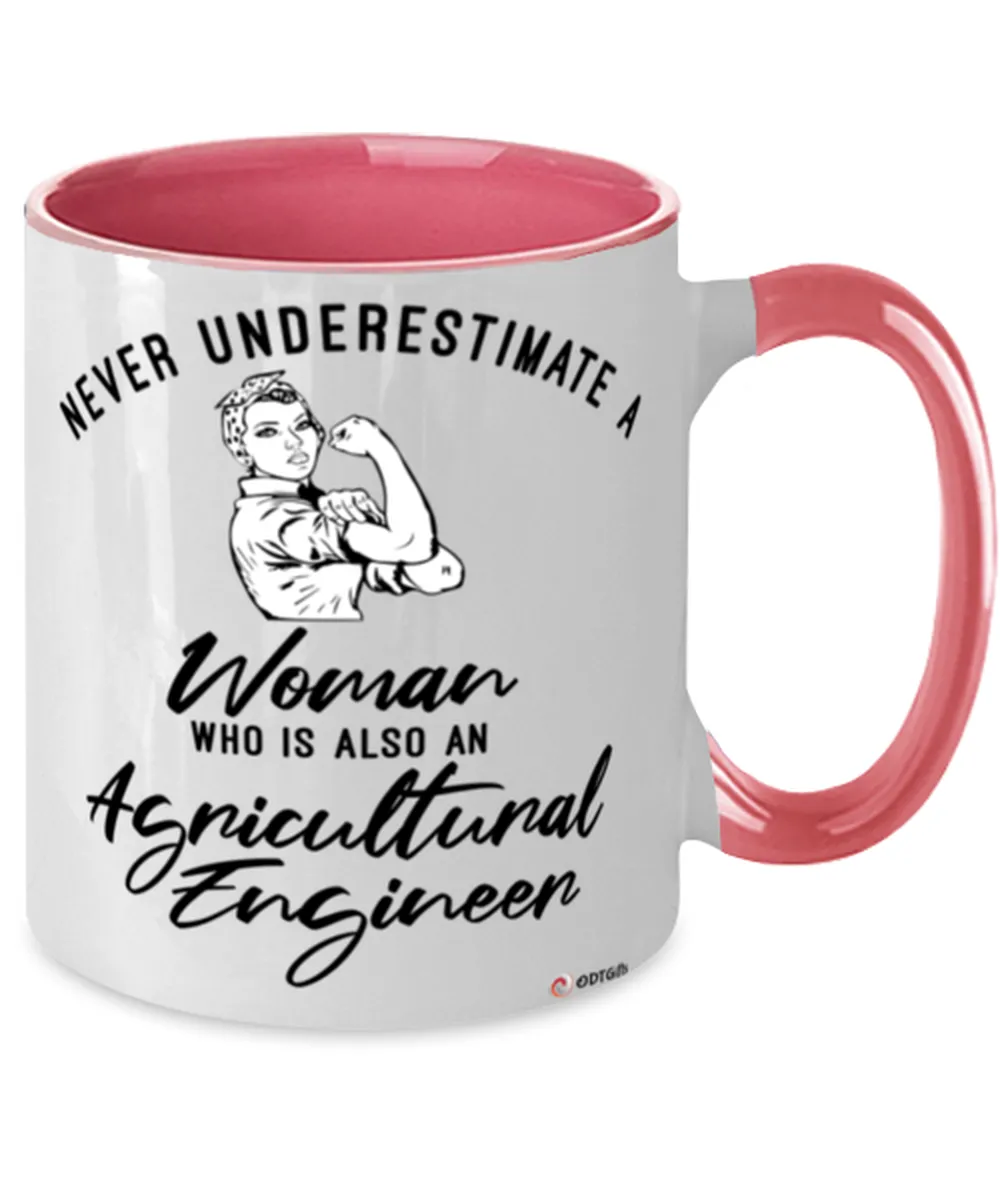 Agricultural Engineer Mug Never Underestimate A Woman Who Is Also An Agricultural Engineer Coffee Cup Two Tone Pink 11oz