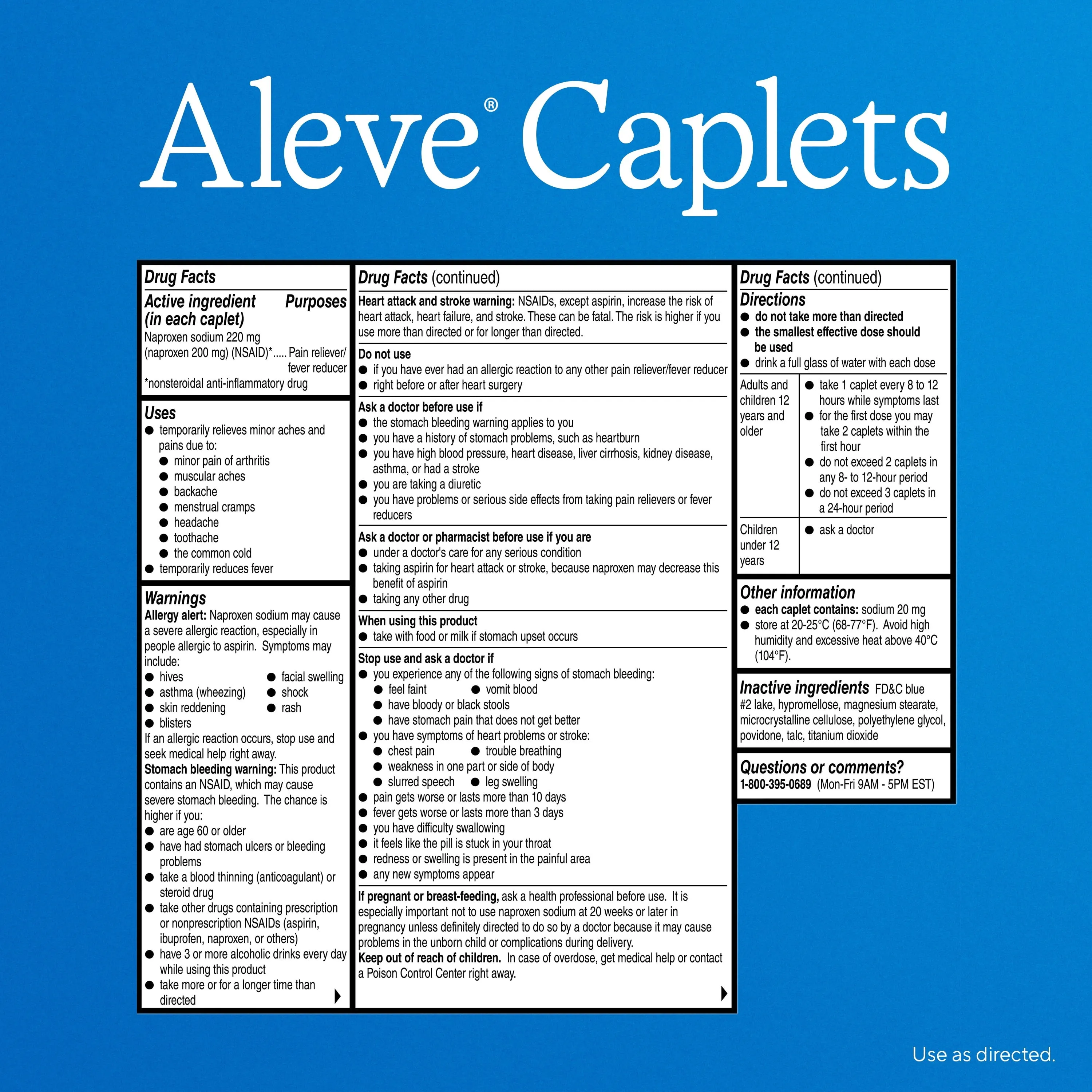 Aleve Caplets Naproxen Sodium Pain Reliever, 200 Count