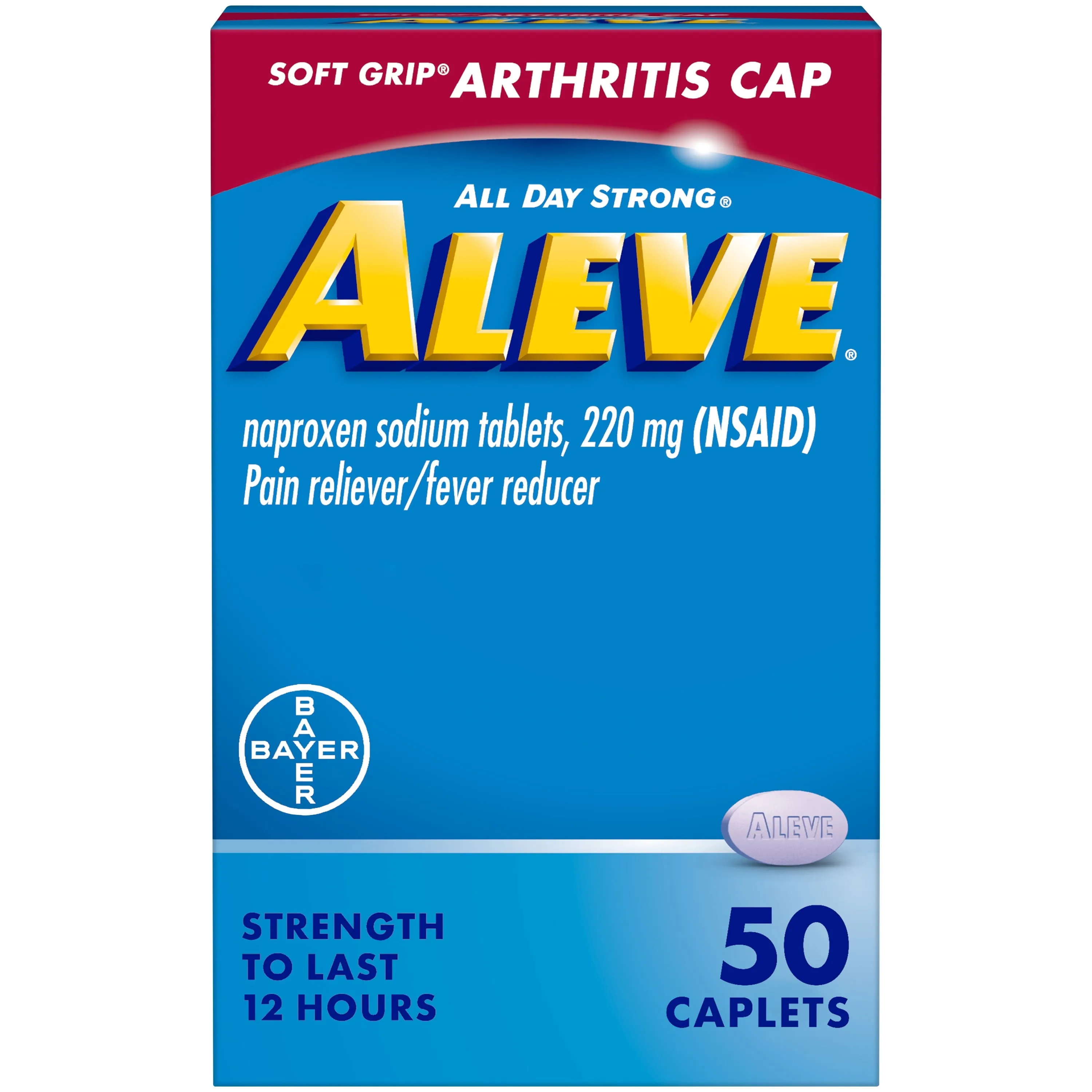 Aleve Caplets Soft Grip Arthritis Cap Naproxen Sodium Pain Reliever, 50 Count