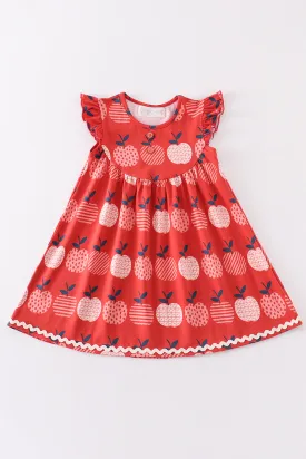 Apple print ruffle dress