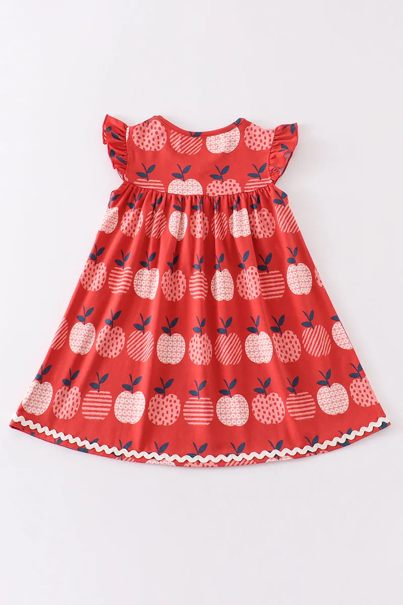 Apple print ruffle dress