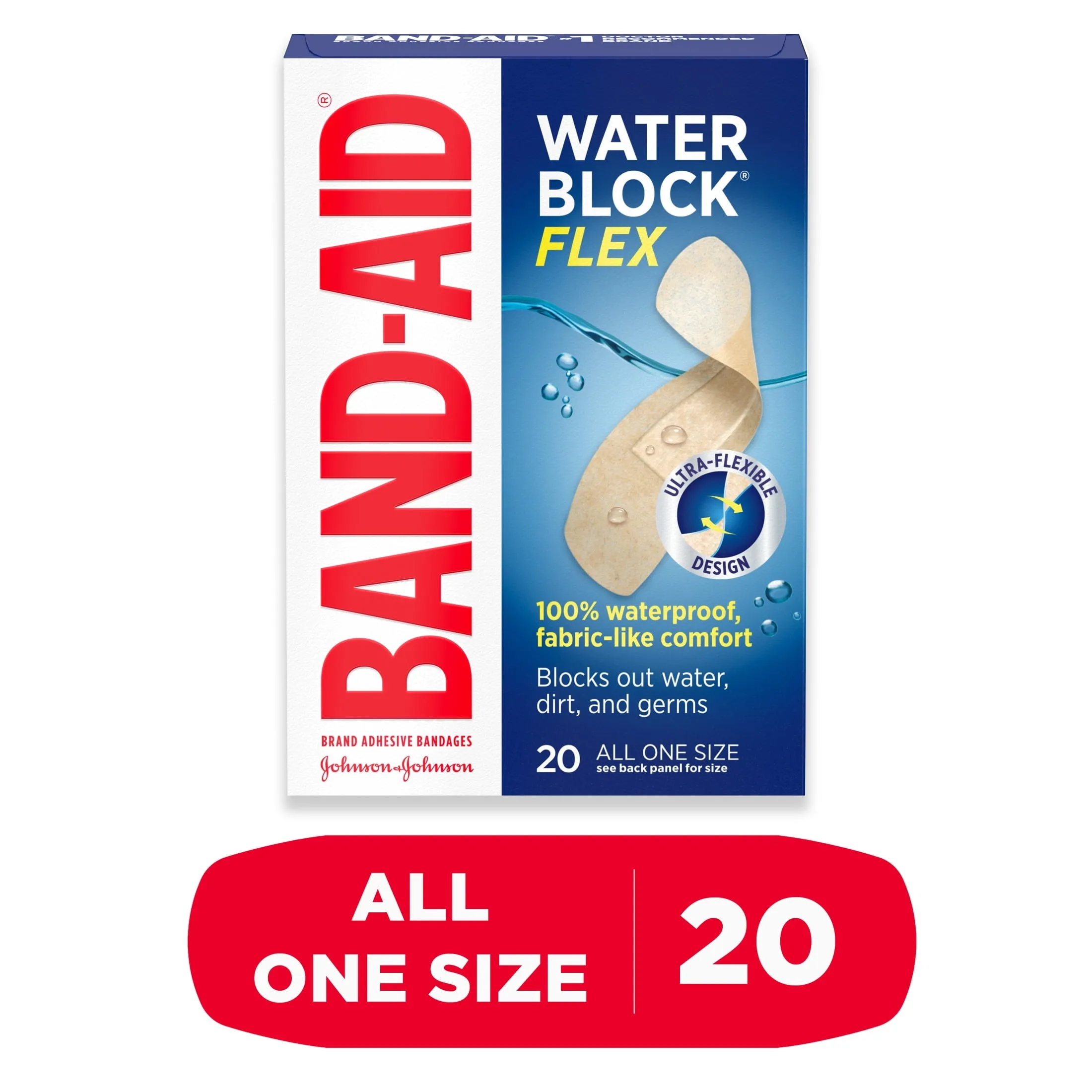 Band-Aid Brand Water Block Flex Adhesive Bandages, All One Size, 20Ct