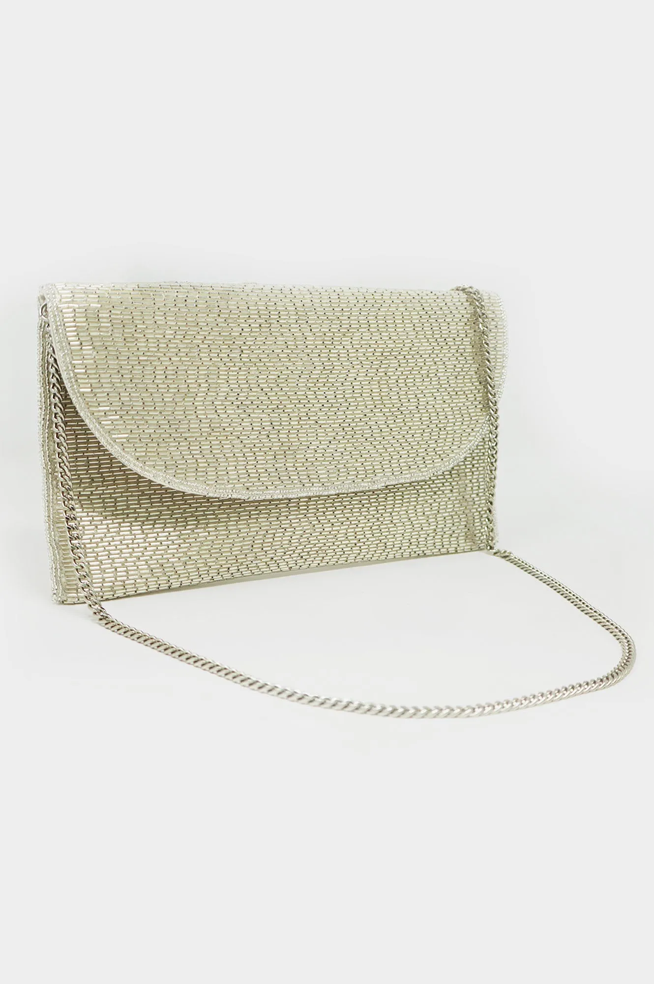 Beaded Clutch Bag | Silver/Champagne