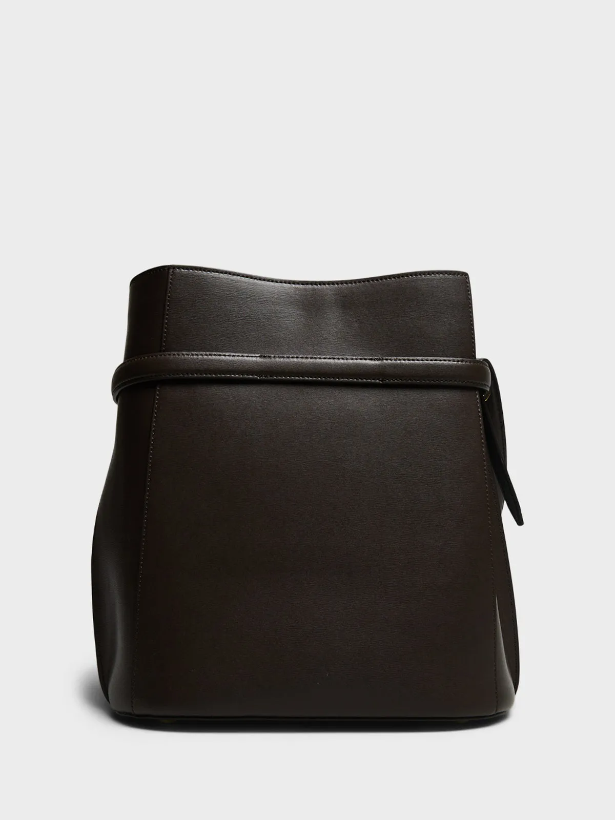 Belted Leather Bucket Bag in Bark