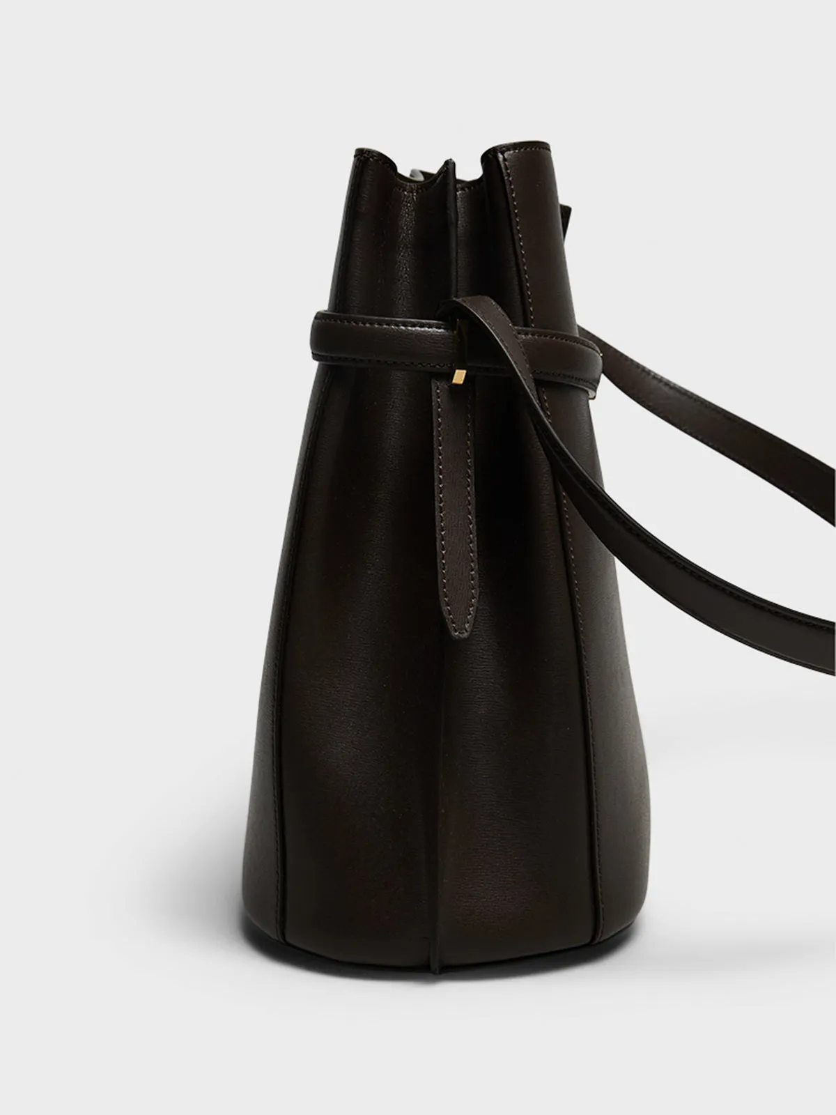 Belted Leather Bucket Bag in Bark