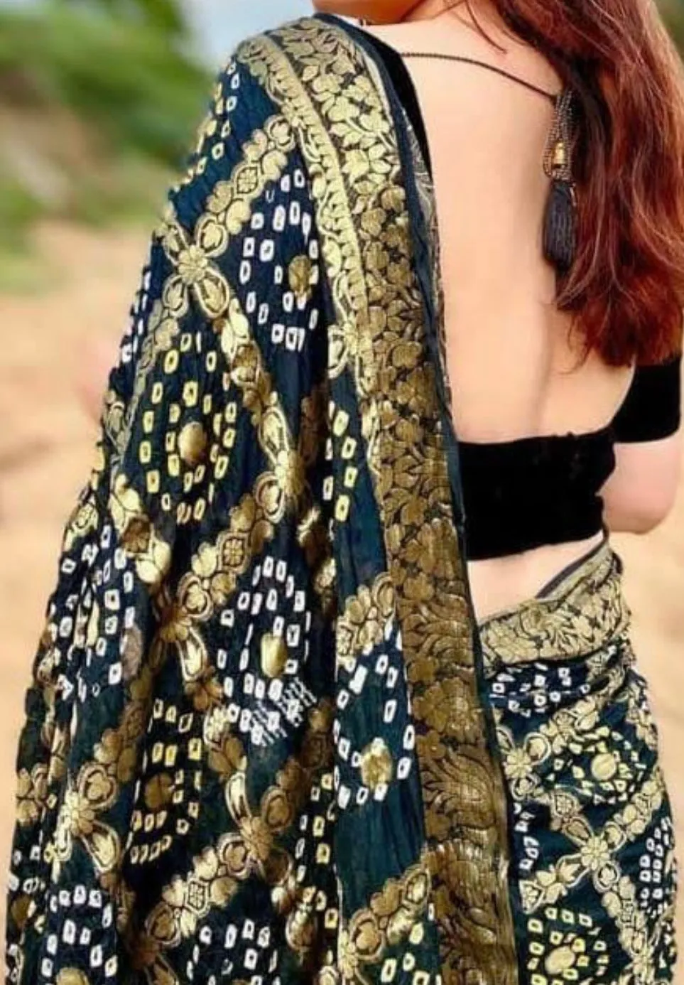 Black Bandhej Banarasi Silk Saree