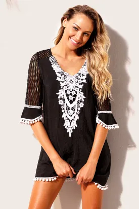 Black Crochet Trim Beach Dress