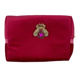 Bright pink make-up bag & jewelled insect - recycled velvet