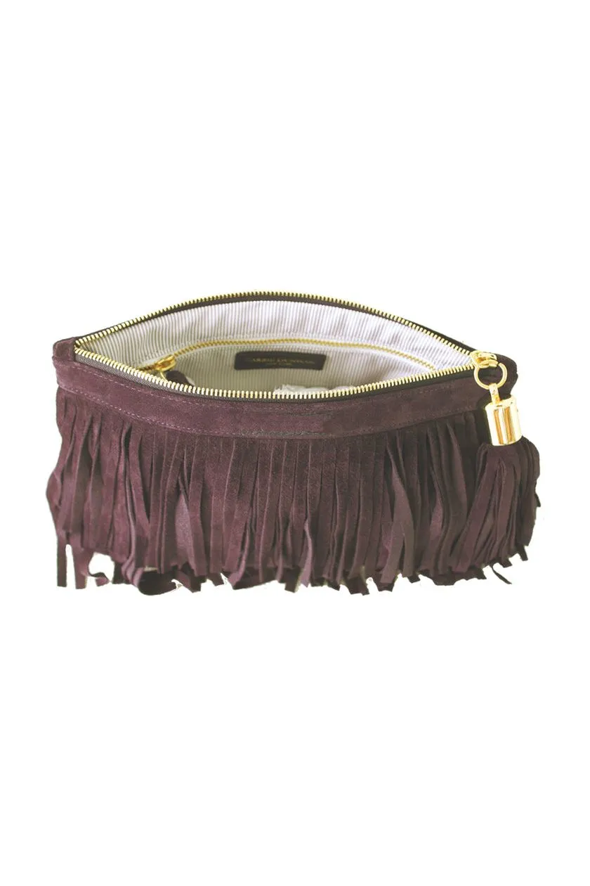 Burgundy Fringed Suede Charlie Clutch