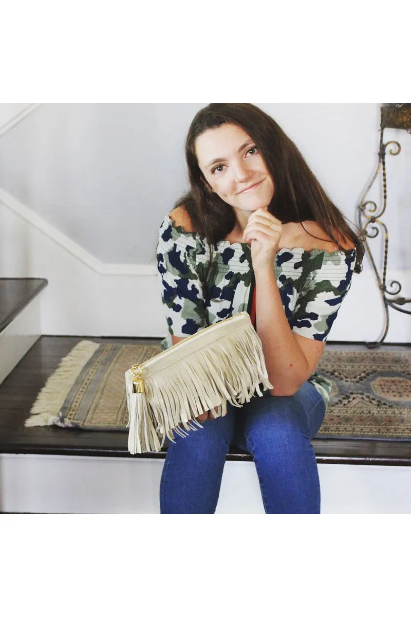 Burgundy Fringed Suede Charlie Clutch