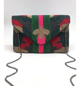 Camo Bee Beaded Clutch