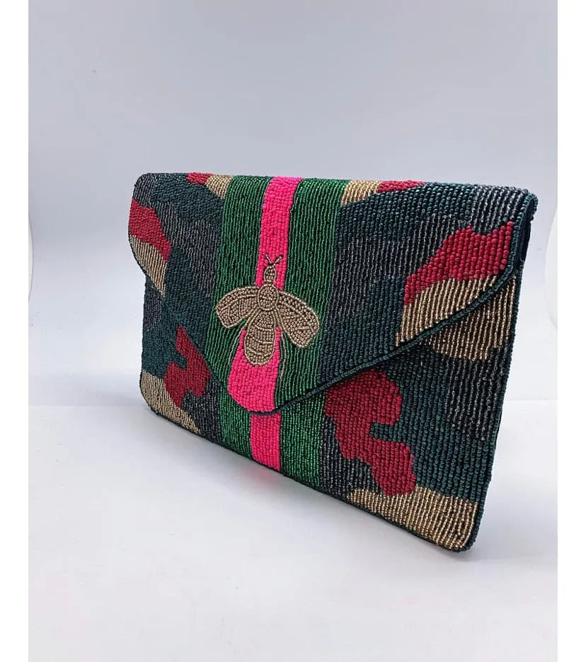 Camo Bee Beaded Clutch