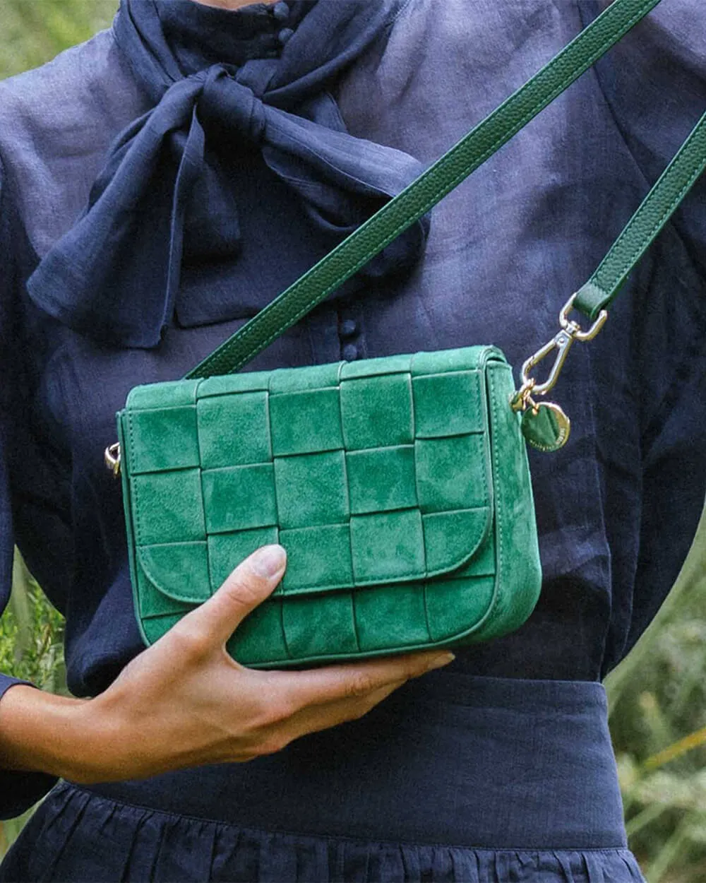 Clara Weave Crossbody - Emerald Suede