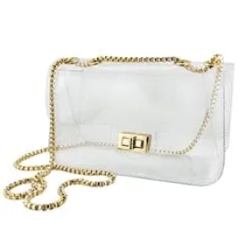 Clear Camera Crossbody Stadium Purse with Gold Hardware