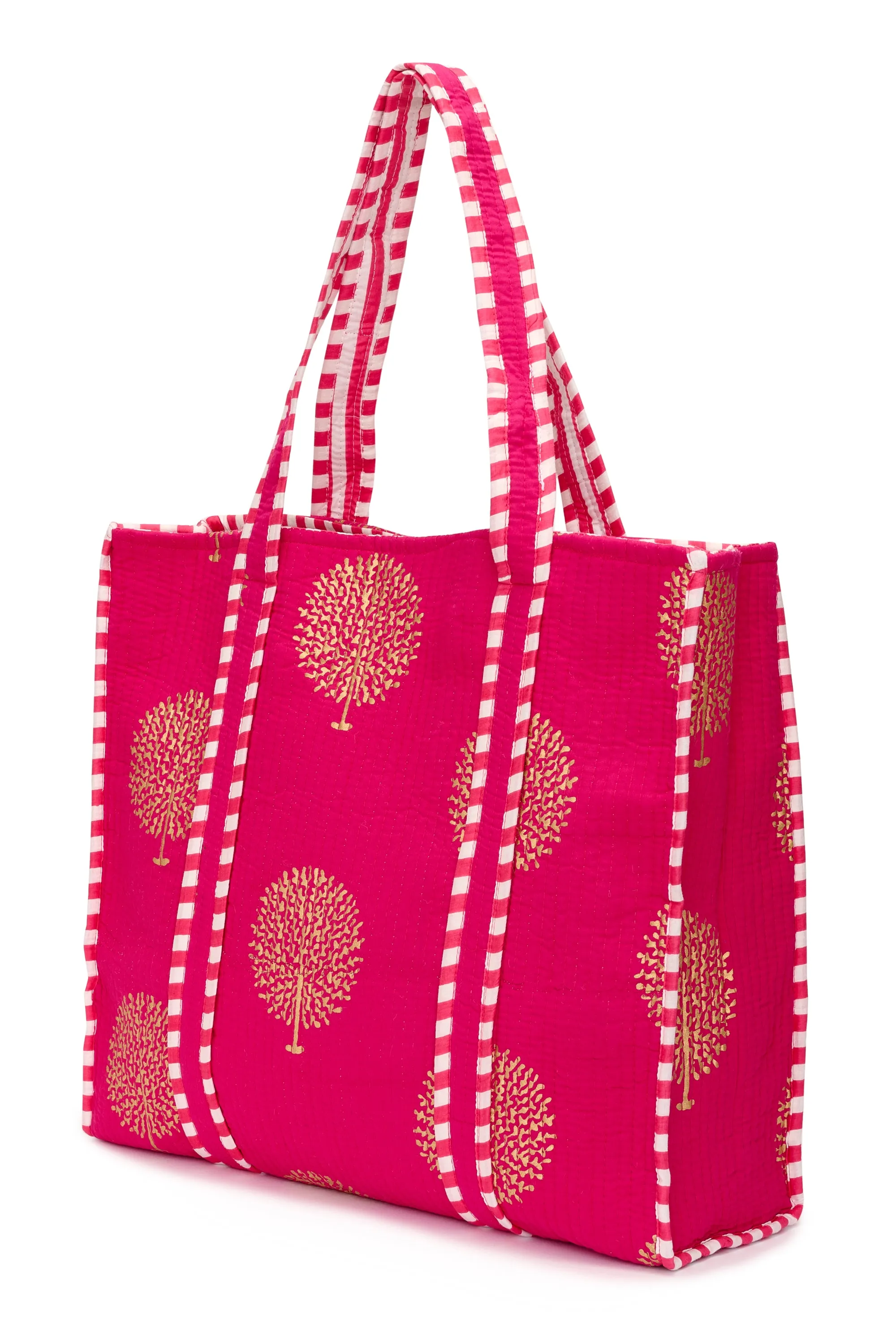 Cotton Tote Bag In Fuschia & Gold