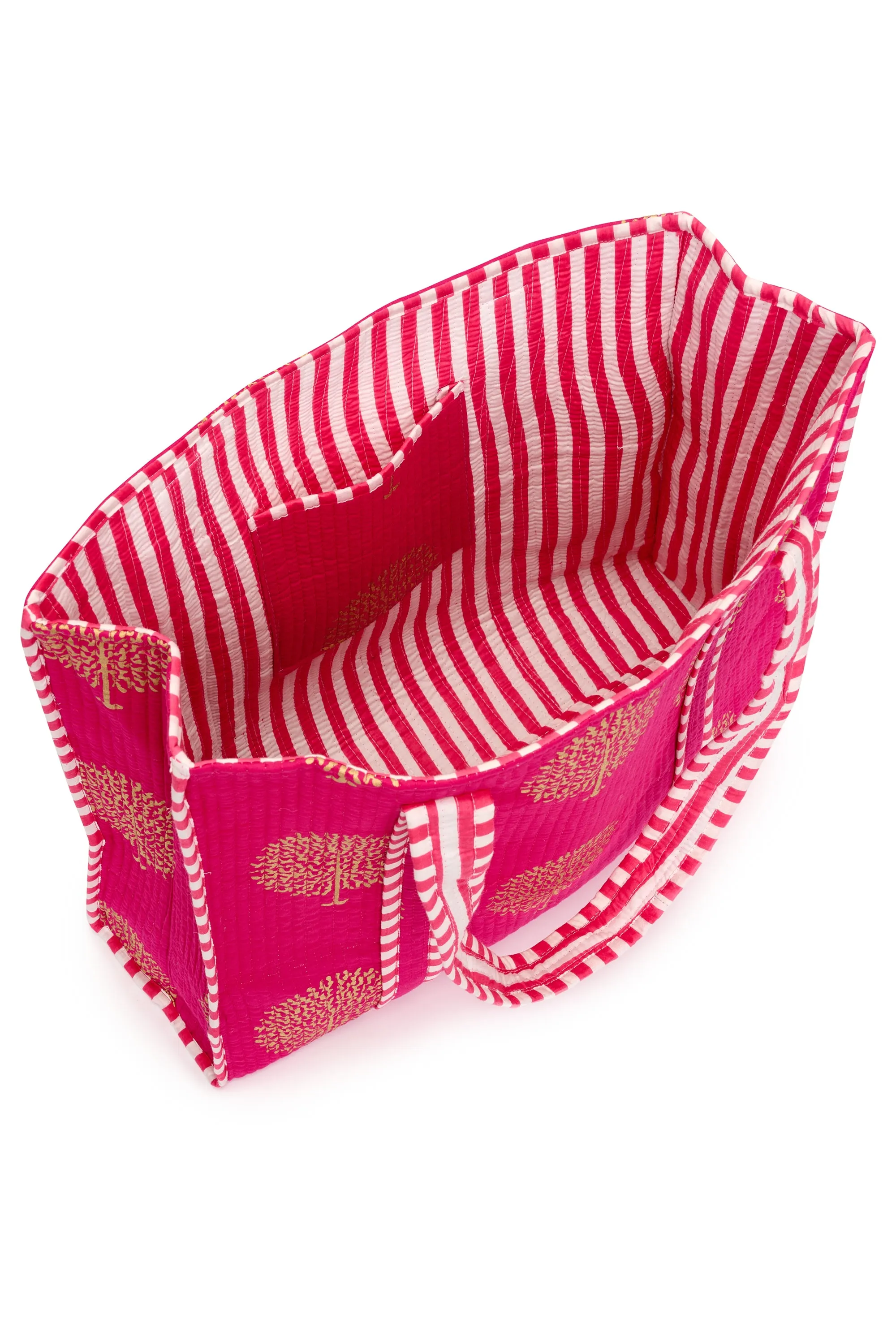 Cotton Tote Bag In Fuschia & Gold