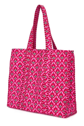 Cotton Tote Bag In Pink & Green Moroccan