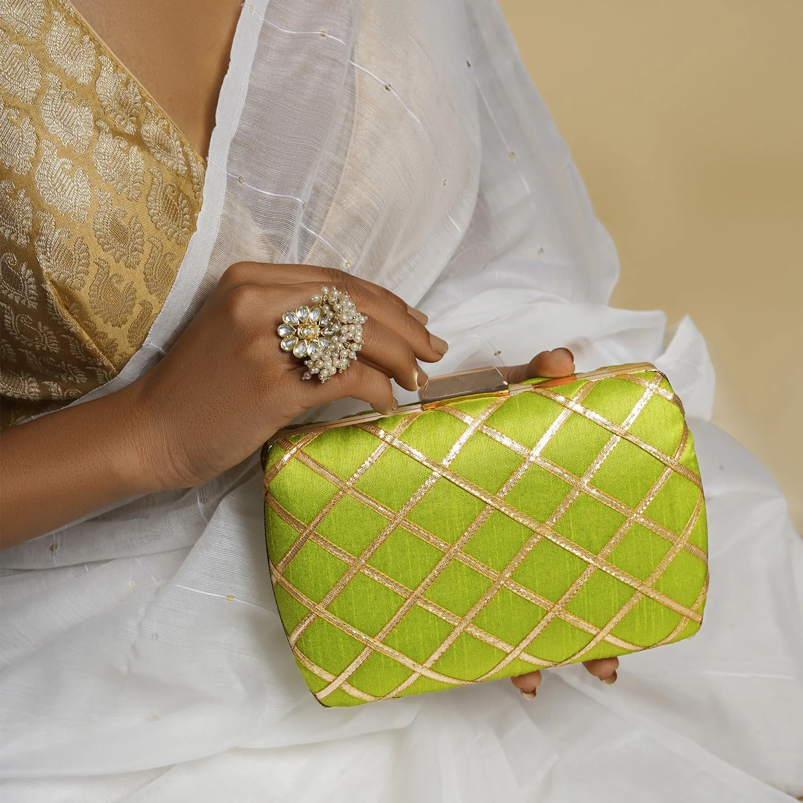 Crossing Paths Green Fabric Clutch