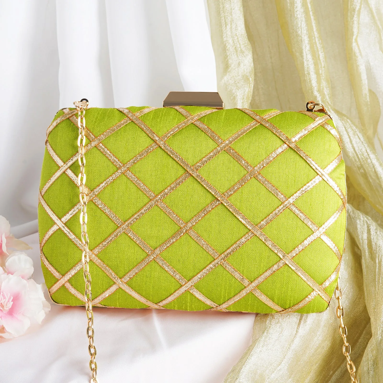 Crossing Paths Green Fabric Clutch