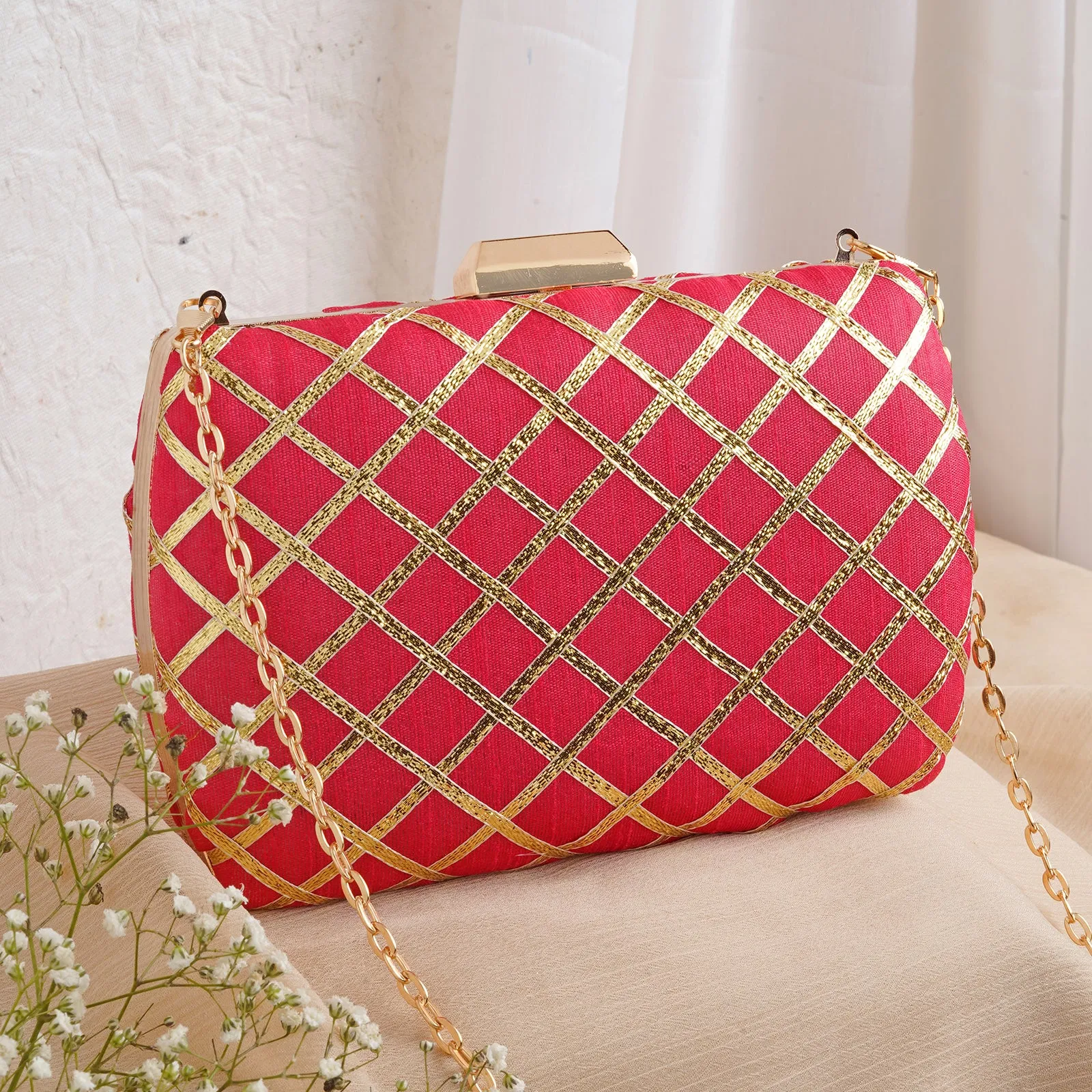 Crossing Paths Pink Fabric Clutch