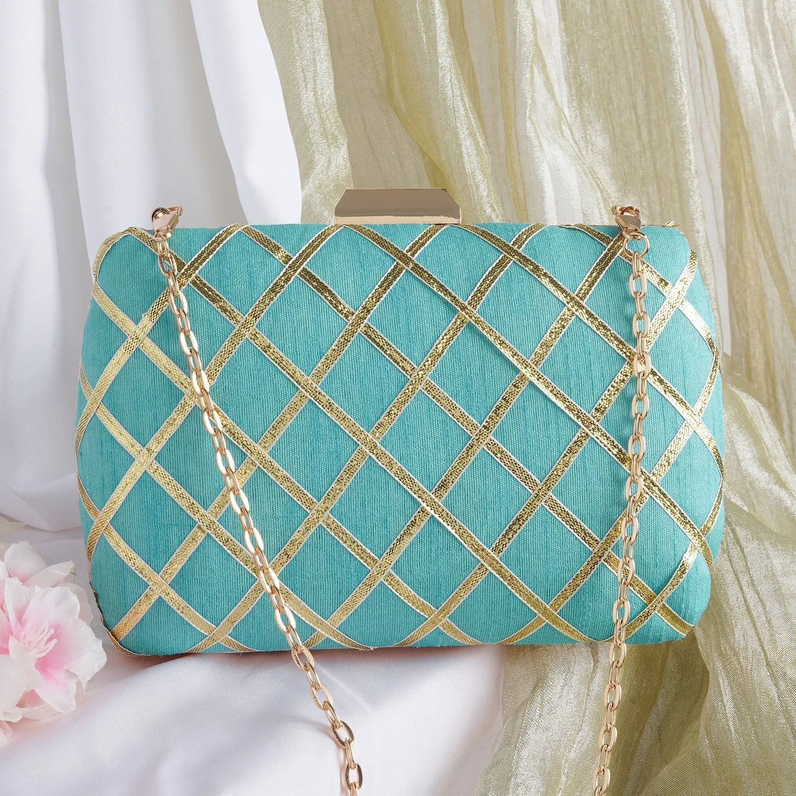 Crossing Paths Turquoise Fabric Clutch