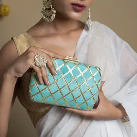 Crossing Paths Turquoise Fabric Clutch