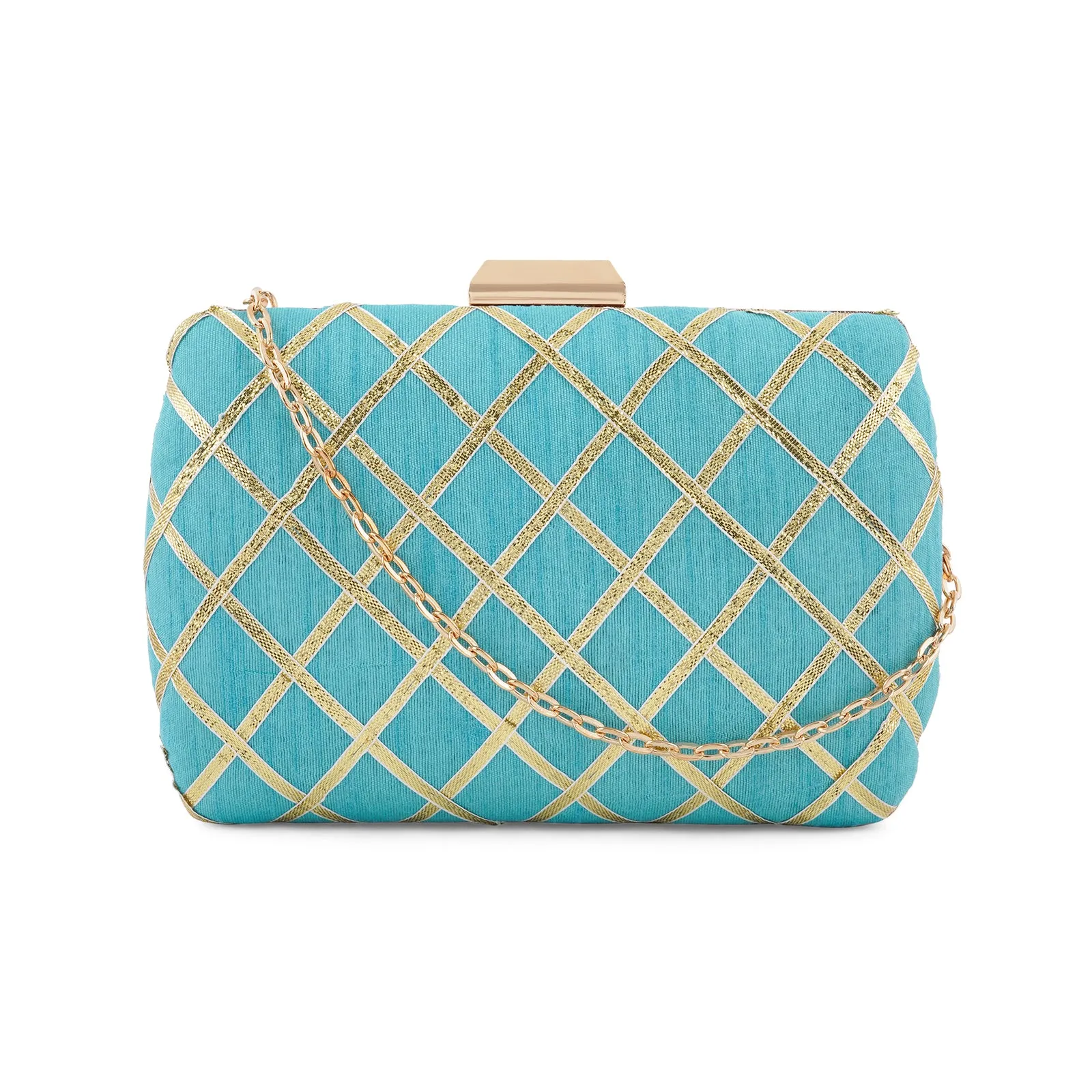 Crossing Paths Turquoise Fabric Clutch