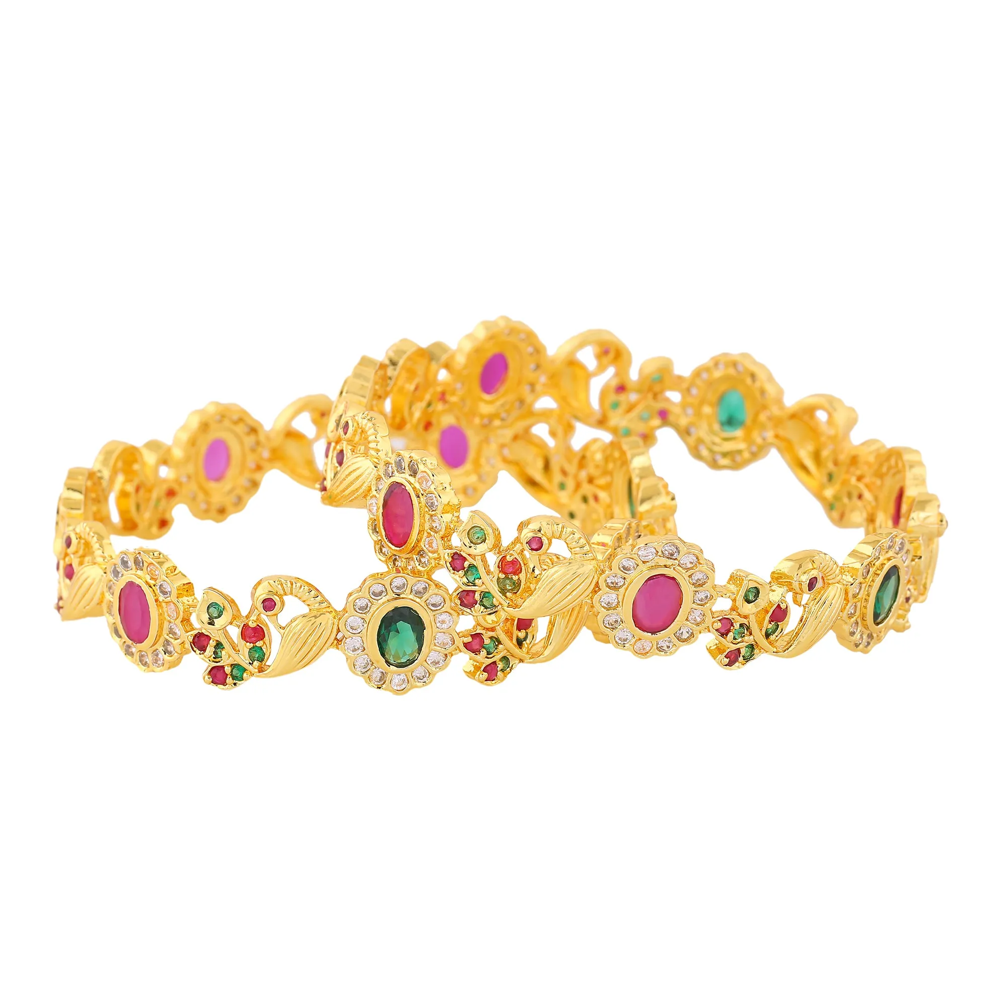 Estele Gold Plated CZ Peacock Designer Bangles for Women