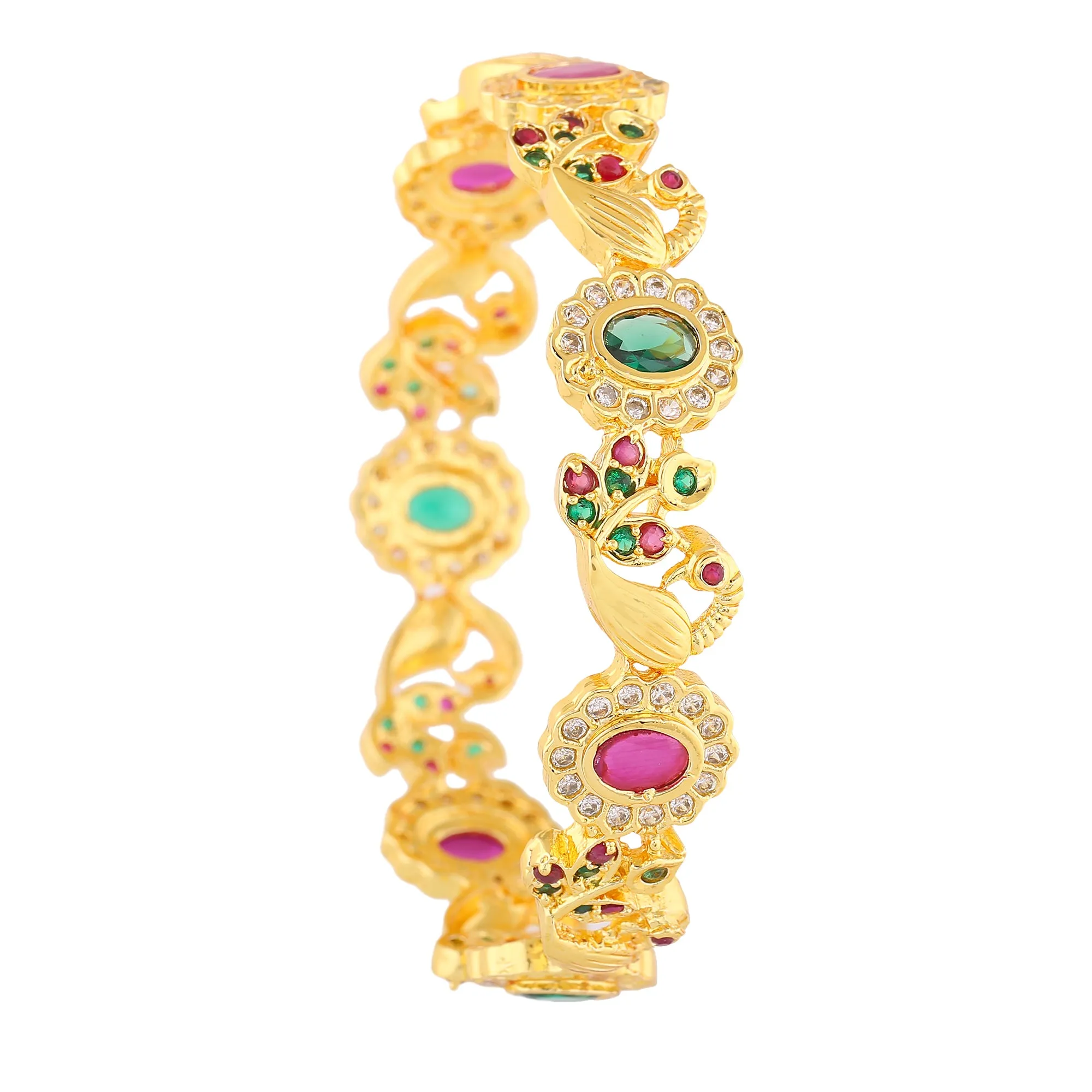 Estele Gold Plated CZ Peacock Designer Bangles for Women