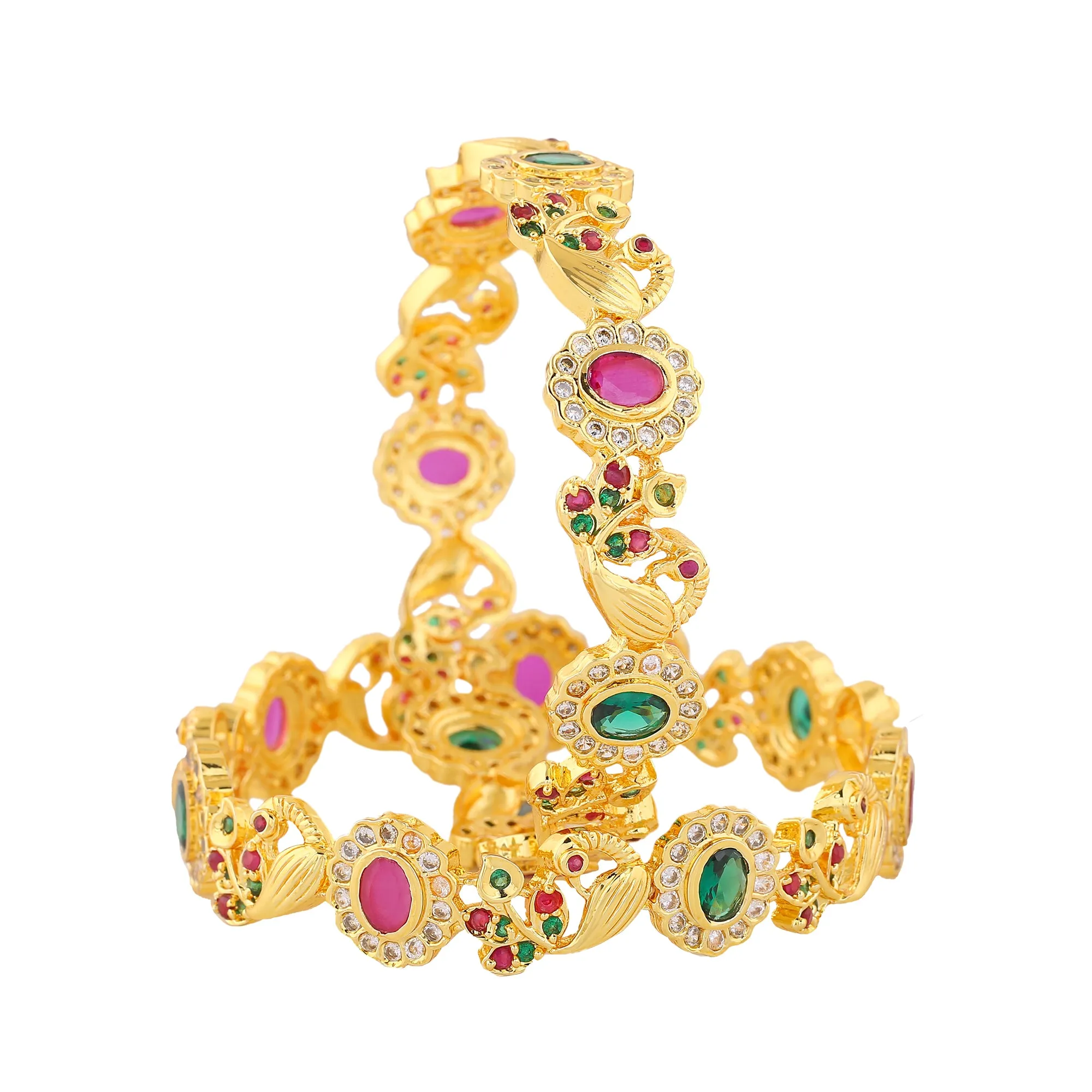 Estele Gold Plated CZ Peacock Designer Bangles for Women