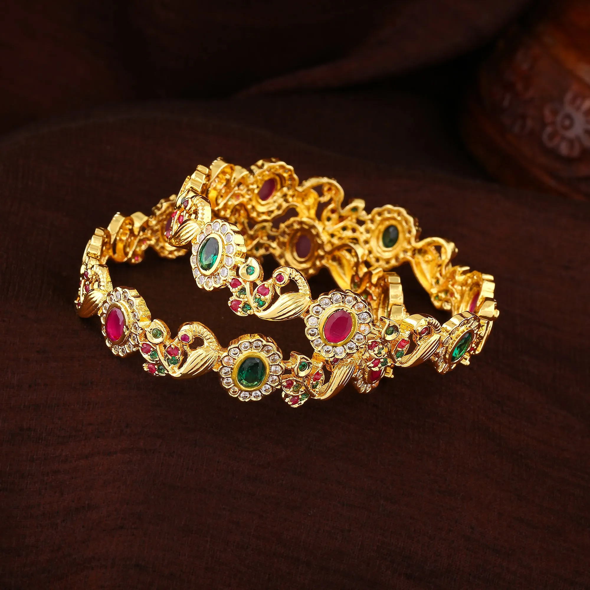 Estele Gold Plated CZ Peacock Designer Bangles for Women