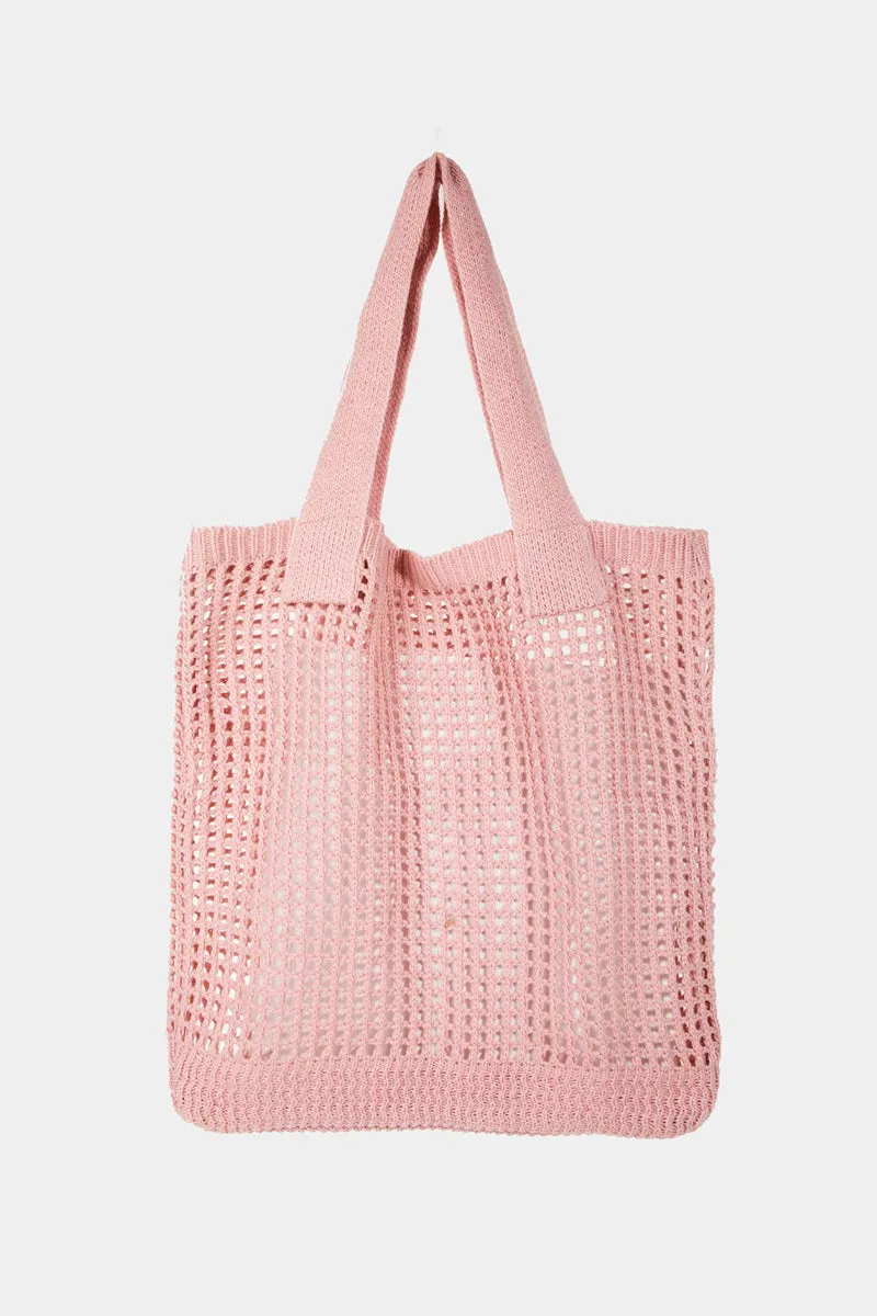 FAME POINTELLE KNIT CROCHET TOTE BAG