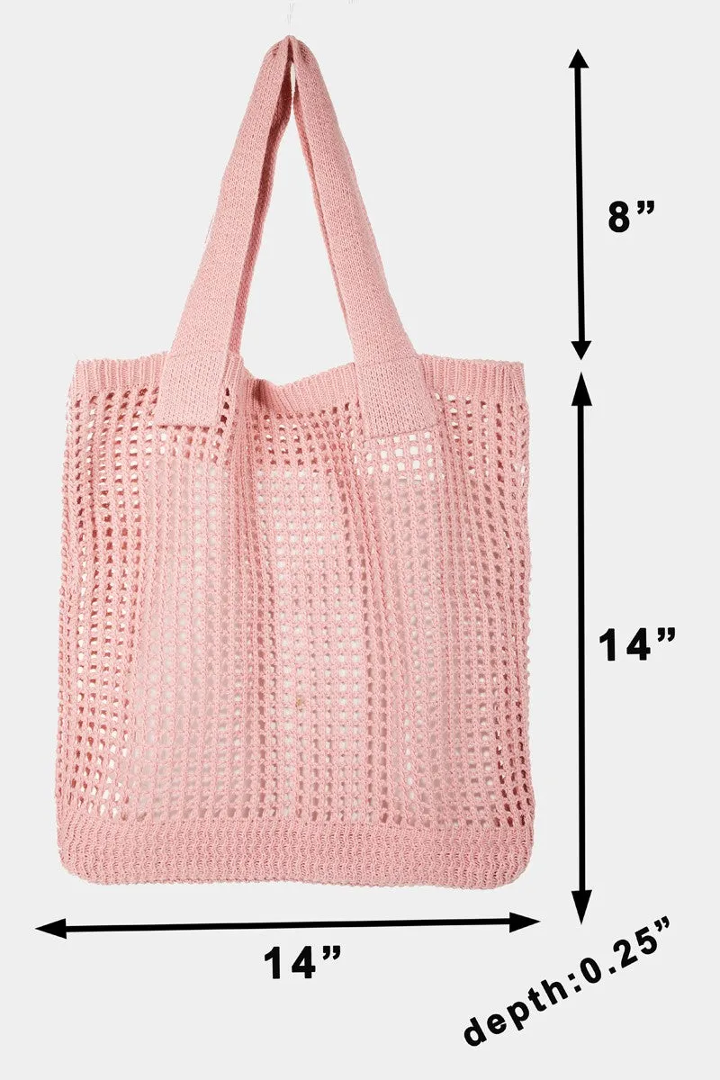 FAME POINTELLE KNIT CROCHET TOTE BAG