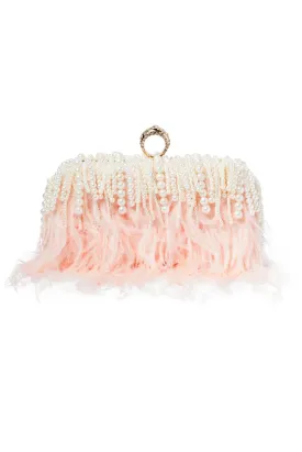 Feather & Waterfall Pearl Clutch - Pink