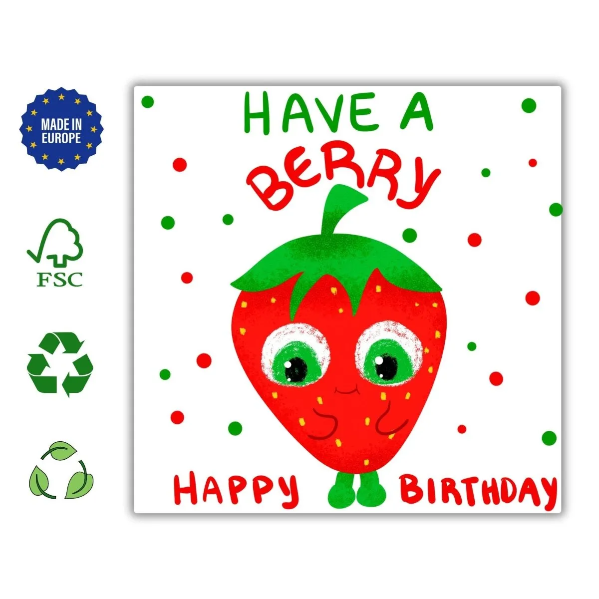 Funny Birthday Card, Strawberry Bday Card for Kids, Have a Berry Happy Birthday Postcard for her for him, Cute Fruit Party Card