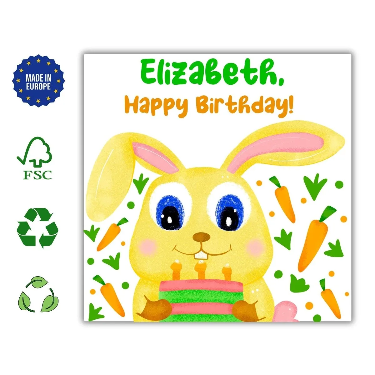 Funny Bunny Rabbit Birthday Card, Cute Rabbit Birthday Card, Holland Lop Happy Bday Greeting for Kids & Friends