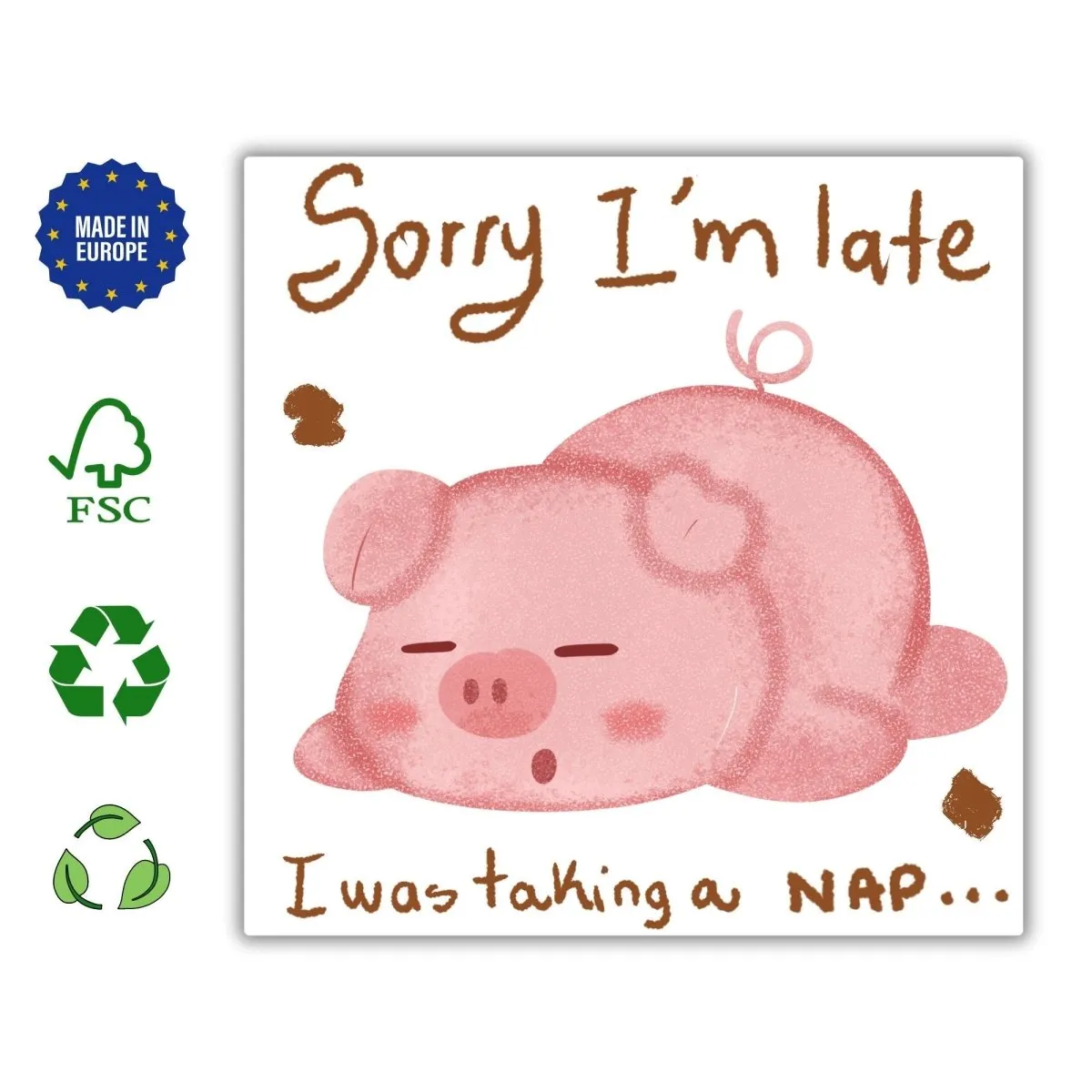 Funny Sleeping Pig Card Sorry I&#39;m Late, I Was Taking a Nap, Humorous Birthday, Friends, and Just Because, Cute Stationery Gift Idea