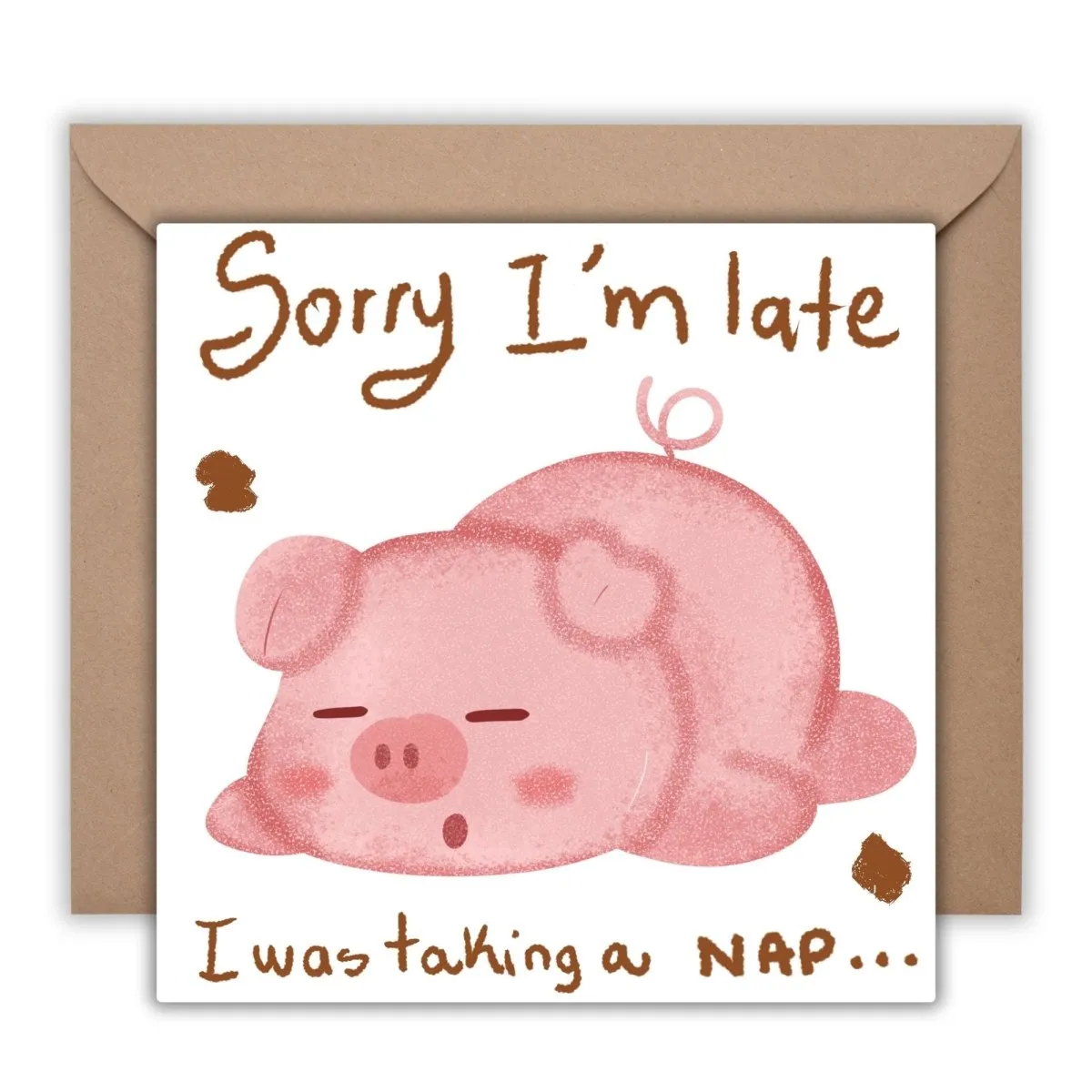 Funny Sleeping Pig Card Sorry I&#39;m Late, I Was Taking a Nap, Humorous Birthday, Friends, and Just Because, Cute Stationery Gift Idea