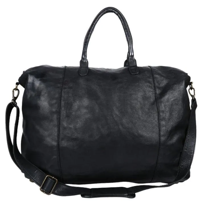 GABEE Washed Leather Parkes Travel/Duffel Bag Black