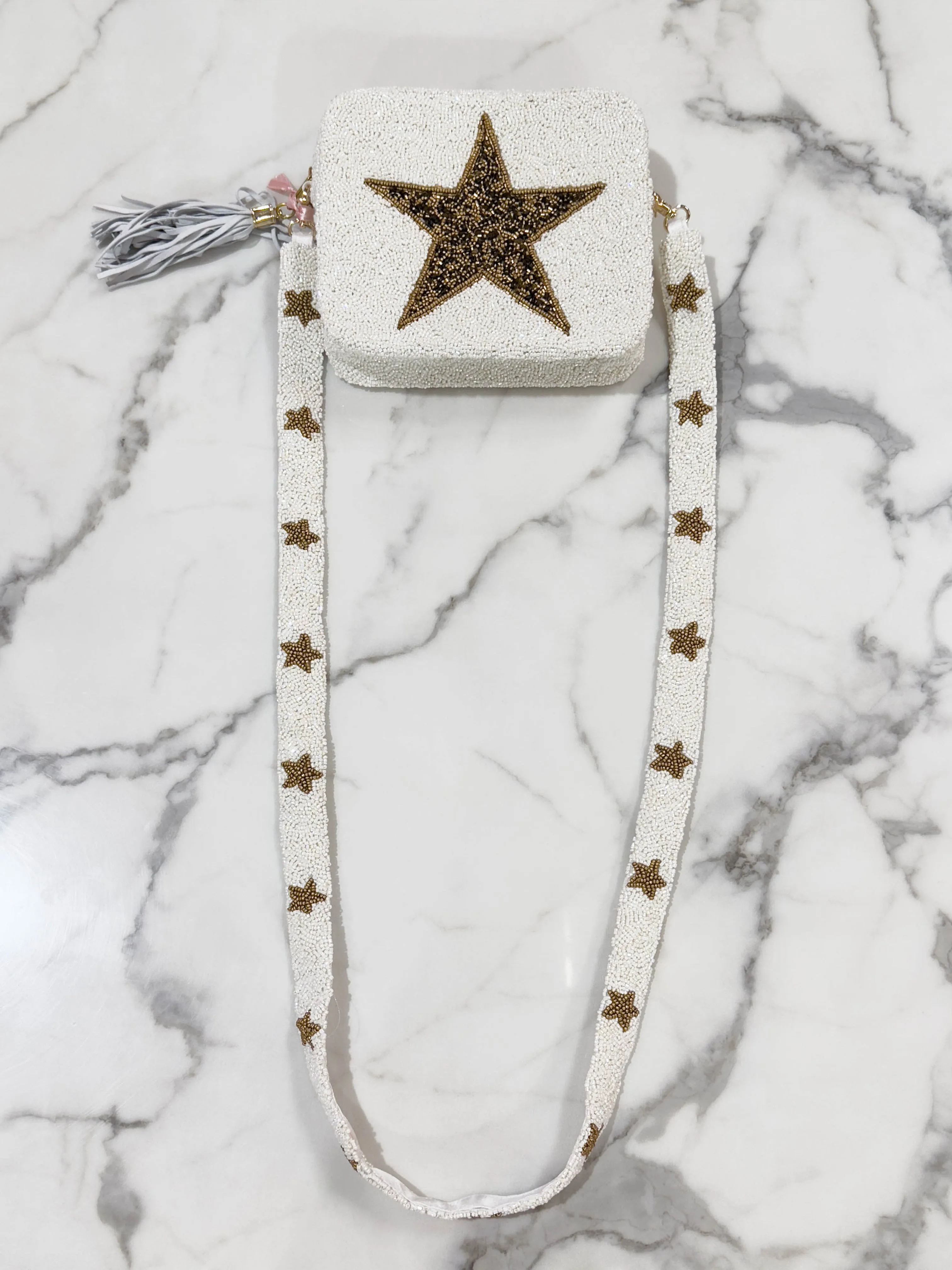 Glamfox - Beaded White and Gold Star Bag