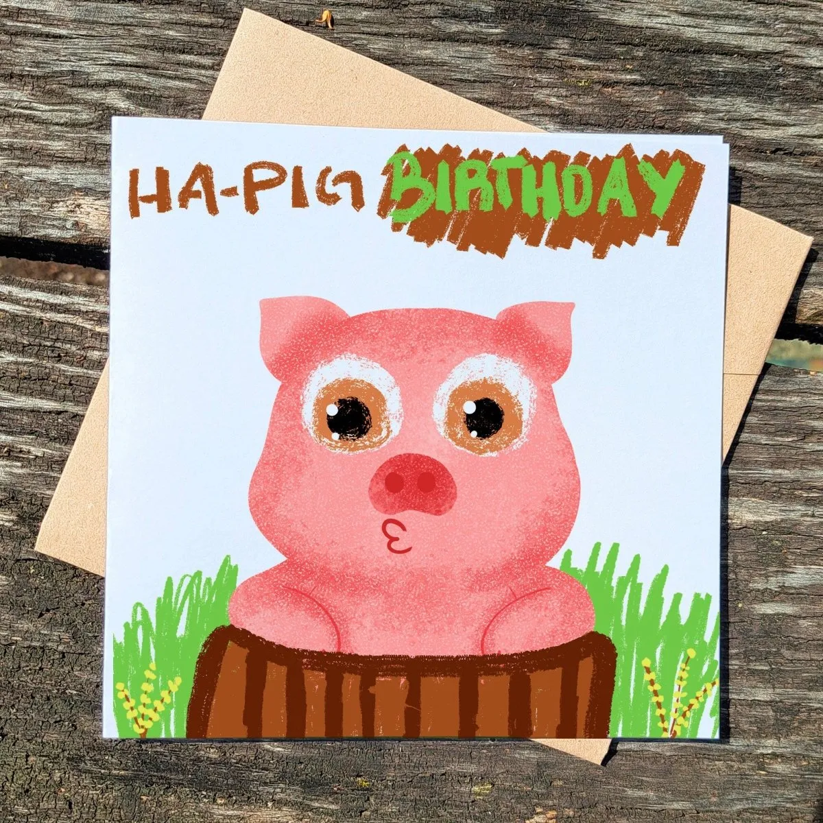 HA PIG Birthday Card, Funny Pig Pun Greetings Gift, Cute Pig Celebration Card, Adorable Birthday Wishes, Present Idea Animal Lovers