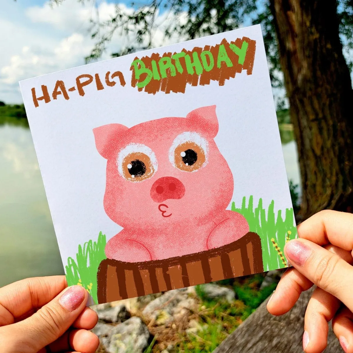 HA PIG Birthday Card, Funny Pig Pun Greetings Gift, Cute Pig Celebration Card, Adorable Birthday Wishes, Present Idea Animal Lovers