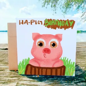 HA PIG Birthday Card, Funny Pig Pun Greetings Gift, Cute Pig Celebration Card, Adorable Birthday Wishes, Present Idea Animal Lovers