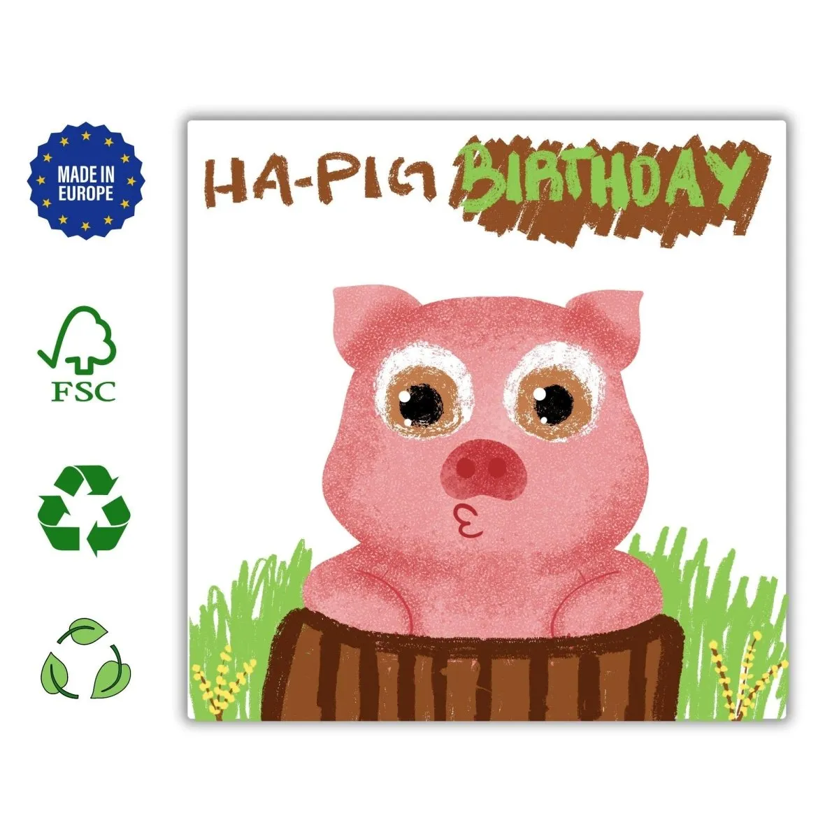 HA PIG Birthday Card, Funny Pig Pun Greetings Gift, Cute Pig Celebration Card, Adorable Birthday Wishes, Present Idea Animal Lovers