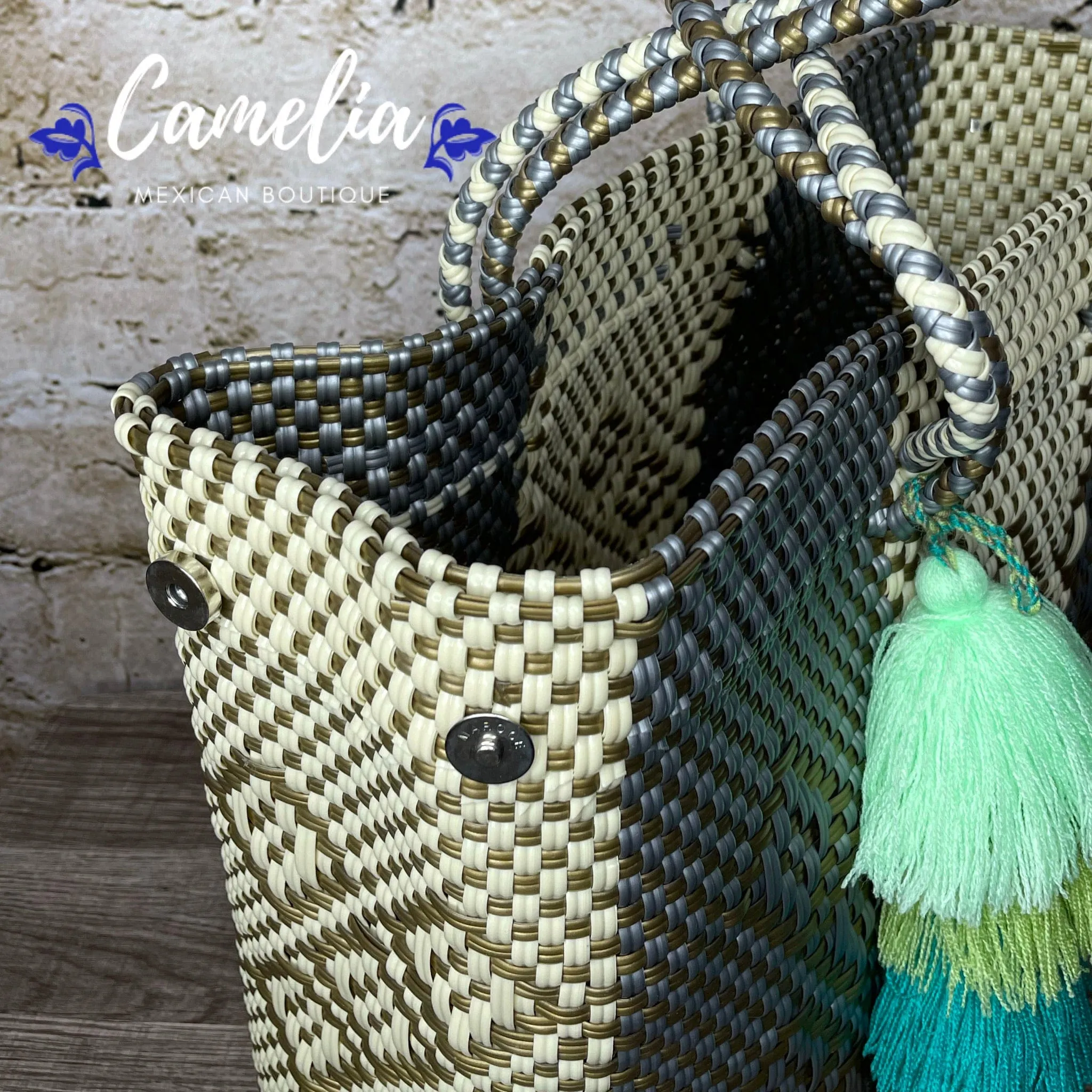 Handwoven Oaxacan Upcycled Tote - Double Strap Adjustable Opening