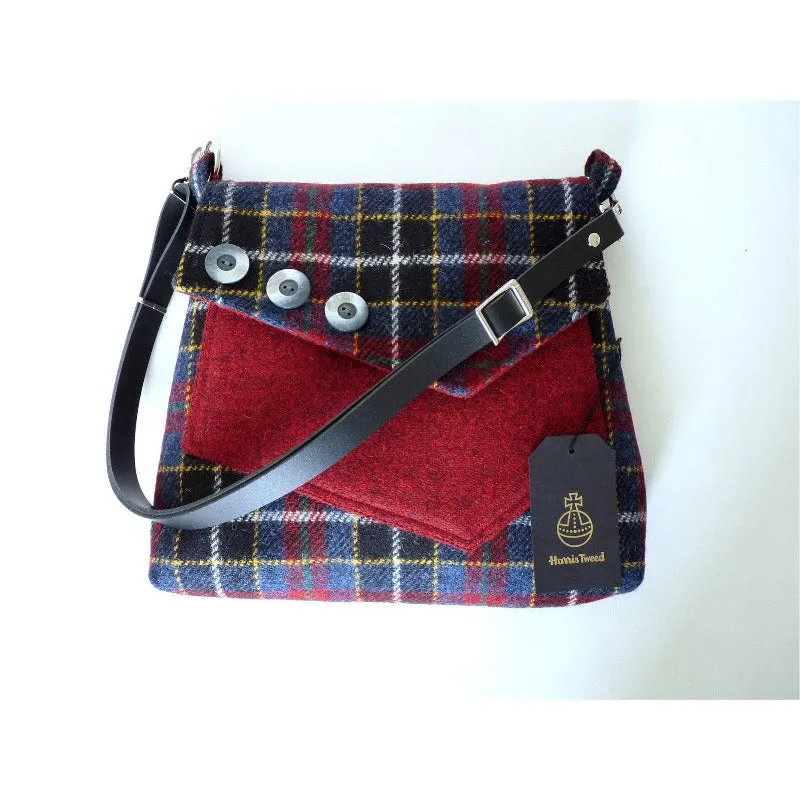 Harris Tweed Bag - Aylsham Shoulder Bag - Blue, Black & Red