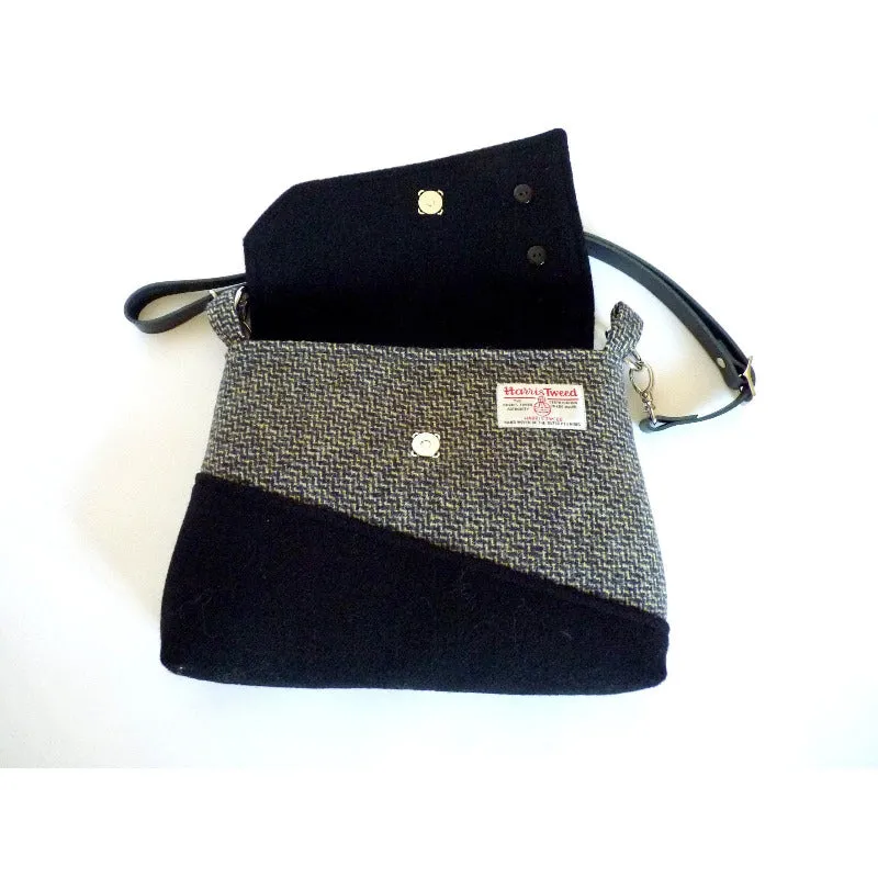 Harris Tweed Bag - Sedgeford Shoulder Bag - Grey, Lemon & Black