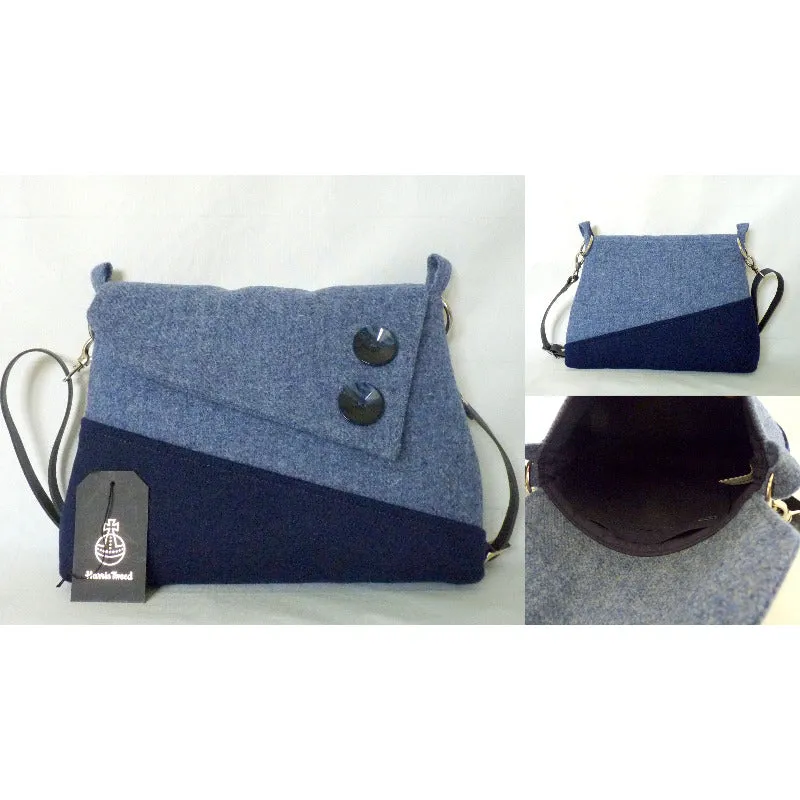 Harris Tweed Bag - Sedgeford Shoulder Bag - Navy & Mid Blue | Tweed Bag Creations