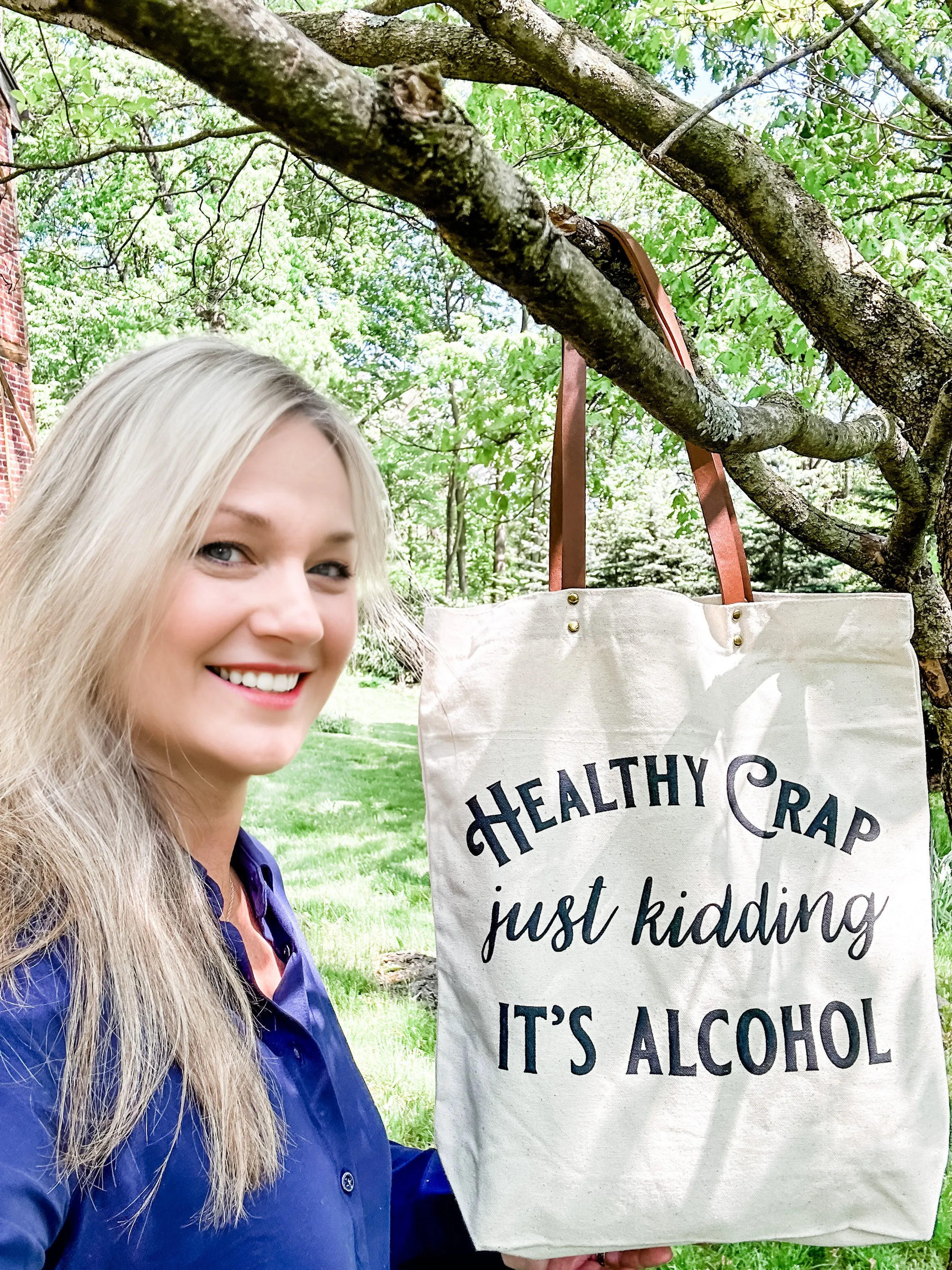 Healthy Crap Just Kidding It's Alcohol Tote Bag Funny Gifts for Her