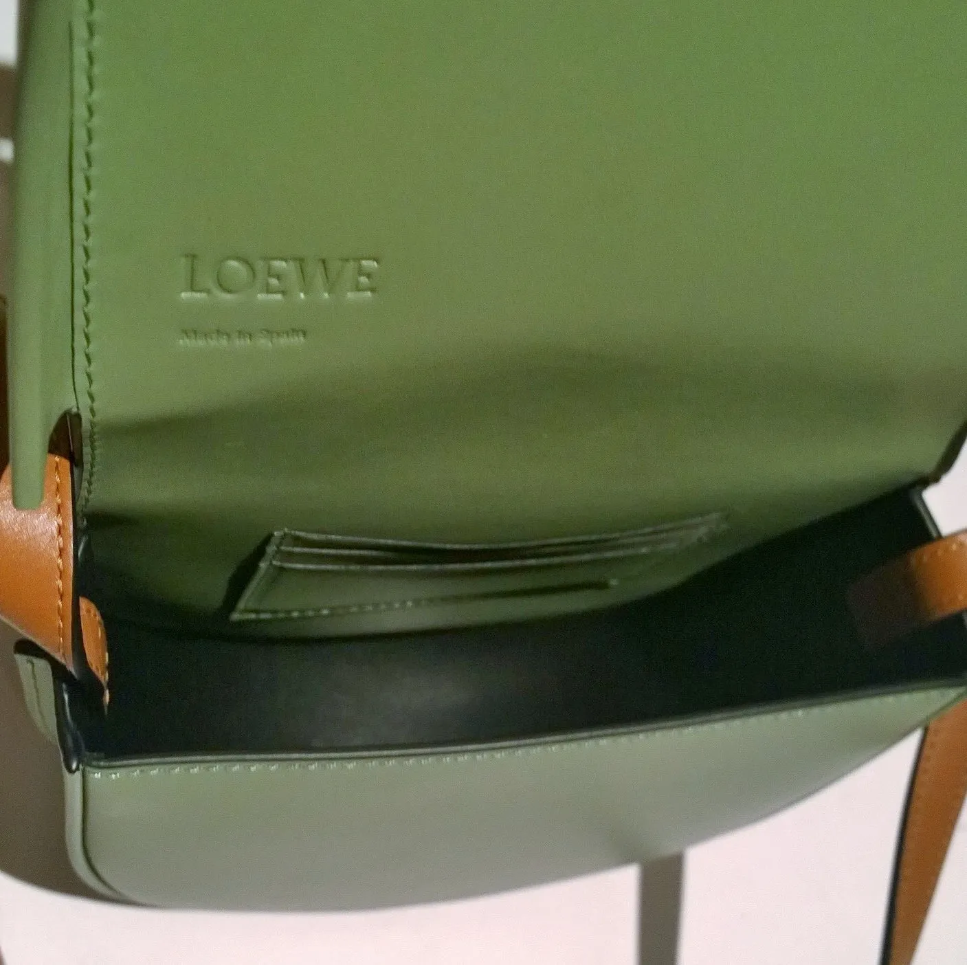 Loewe Duo Heel Bag in Rosemary Green and Tan Brown Crossbody Purse